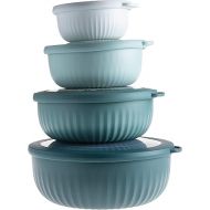 COOK WITH COLOR Prep Bowls - Wide Mixing Bowls Nesting Plastic Meal Prep Bowl Set with Lids - Small Bowls Food Containers in Multiple Sizes (Teal Ombre)