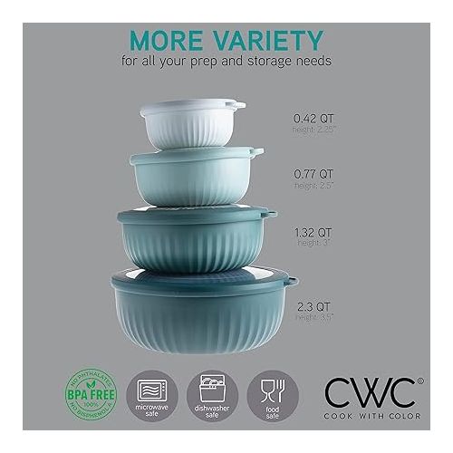  COOK WITH COLOR Prep Bowls - Wide Mixing Bowls Nesting Plastic Meal Prep Bowl Set with Lids - Small Bowls Food Containers in Multiple Sizes (Teal Ombre)