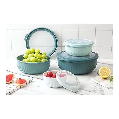  COOK WITH COLOR Prep Bowls - Wide Mixing Bowls Nesting Plastic Meal Prep Bowl Set with Lids - Small Bowls Food Containers in Multiple Sizes (Teal Ombre)