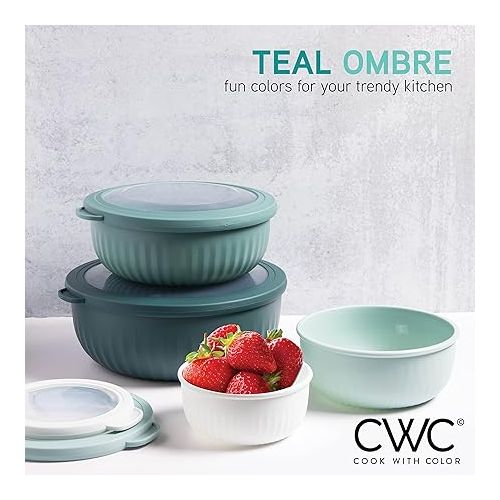  COOK WITH COLOR Prep Bowls - Wide Mixing Bowls Nesting Plastic Meal Prep Bowl Set with Lids - Small Bowls Food Containers in Multiple Sizes (Teal Ombre)