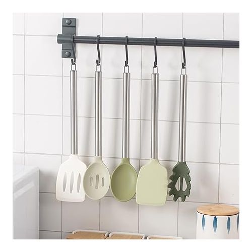  COOK WITH COLOR Silicone Cooking Utensils, 5 Pc Kitchen Utensil Set, Easy to Clean Silicone Kitchen Utensils, Cooking Utensils for Nonstick Cookware, Kitchen Gadgets Set (Green Ombre)