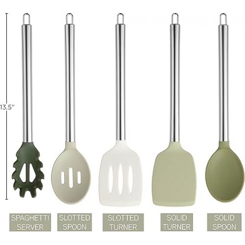  COOK WITH COLOR Silicone Cooking Utensils, 5 Pc Kitchen Utensil Set, Easy to Clean Silicone Kitchen Utensils, Cooking Utensils for Nonstick Cookware, Kitchen Gadgets Set (Green Ombre)