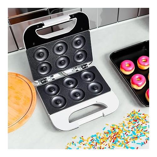  COOK WITH COLOR Mini Donut Maker: Craft Colorful Treats with 750W, Non-Stick Plates, Easy-to-Clean, Cool-Touch Handle, Skid Resistant Feet; Makes 6 Doughnuts for Kid-Friendly Delights, Cream