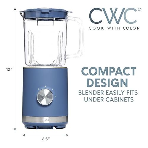  COOK WITH COLOR 300 Watt Blender: Powerful 2-Speed Control with Pulse, 4-Tip Stainless Steel Blades, 25oz (750ml) Jar, and Skid-Resistant Feet, Navy