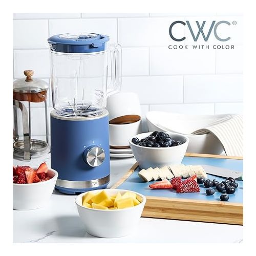  COOK WITH COLOR 300 Watt Blender: Powerful 2-Speed Control with Pulse, 4-Tip Stainless Steel Blades, 25oz (750ml) Jar, and Skid-Resistant Feet, Navy