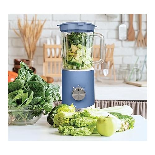  COOK WITH COLOR 300 Watt Blender: Powerful 2-Speed Control with Pulse, 4-Tip Stainless Steel Blades, 25oz (750ml) Jar, and Skid-Resistant Feet, Navy