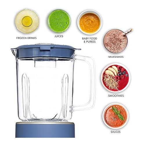  COOK WITH COLOR 300 Watt Blender: Powerful 2-Speed Control with Pulse, 4-Tip Stainless Steel Blades, 25oz (750ml) Jar, and Skid-Resistant Feet, Navy