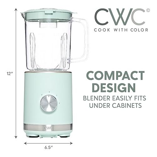  COOK WITH COLOR 300 Watt Blender: Powerful 2-Speed Control with Pulse, 4-Tip Stainless Steel Blades, 25oz (750ml) Jar, and Skid-Resistant Feet, Sage