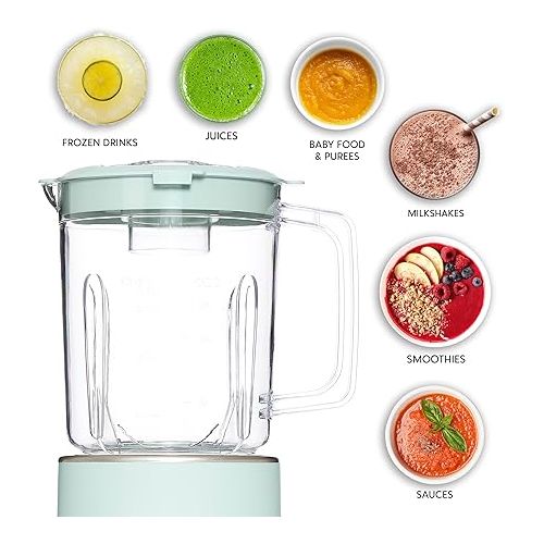  COOK WITH COLOR 300 Watt Blender: Powerful 2-Speed Control with Pulse, 4-Tip Stainless Steel Blades, 25oz (750ml) Jar, and Skid-Resistant Feet, Sage