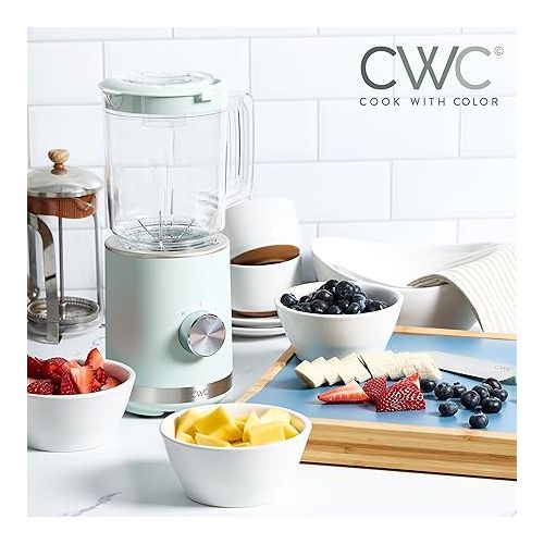  COOK WITH COLOR 300 Watt Blender: Powerful 2-Speed Control with Pulse, 4-Tip Stainless Steel Blades, 25oz (750ml) Jar, and Skid-Resistant Feet, Sage