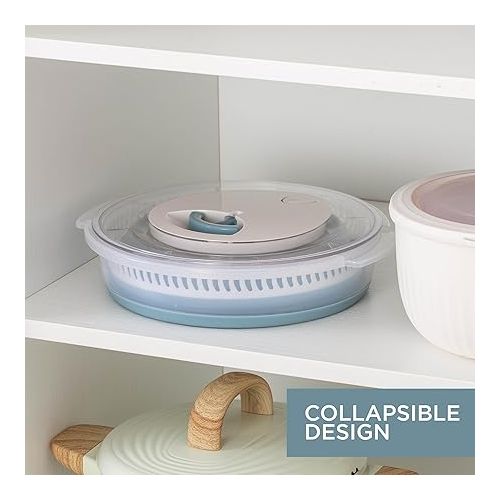  COOK WITH COLOR Collapsible Salad Spinner - 4 QT Space Saving Lettuce Dryer with Folding Collapsible Colander Great for Washing and Drying Fruit and Vegetables (Blue)