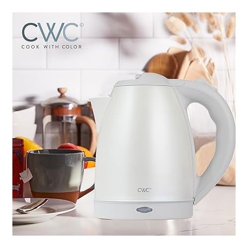  COOK WITH COLOR Electric Kettle - 1100W, 1.7L, Fast Boil, Auto Shut-Off, Swivel Base, Stainless Steel, Creme