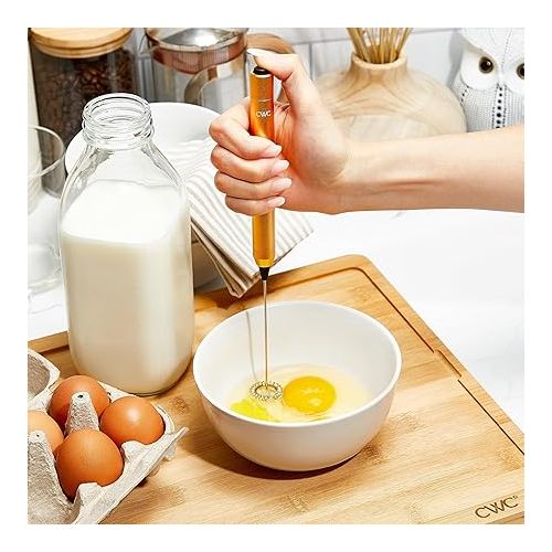  Cook with Color Handheld Milk Frother - Portable Electric Drink Mixer, Coffee Foamer, Hand Blender, Mini Frappe and Latte Maker - Sleek Design, Battery-Powered with 2 AAA Batteries (Champagne)
