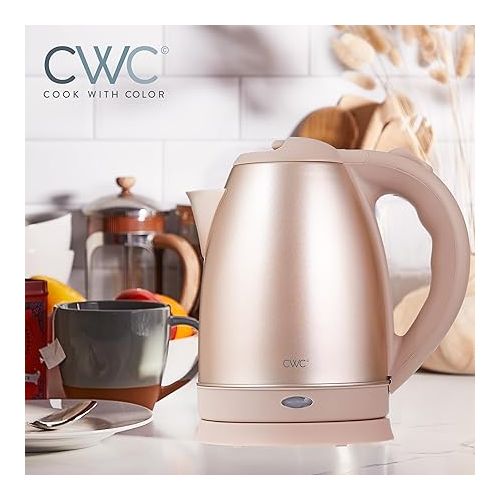  COOK WITH COLOR Electric Kettle - 1100W, 1.7L, Fast Boil, Auto Shut-Off, Swivel Base, Stainless Steel, Blush