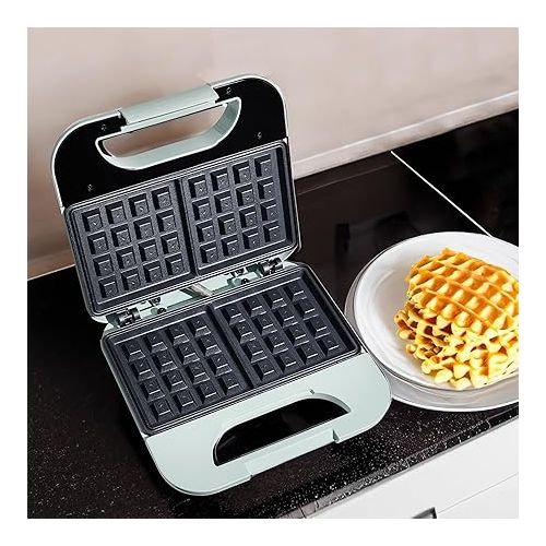  COOK WITH COLOR Waffle Maker - 750-Watt, Non-Stick Plates, Easy-to-Clean, Cool Touch Housing and Skid Resistant Feet, Sage