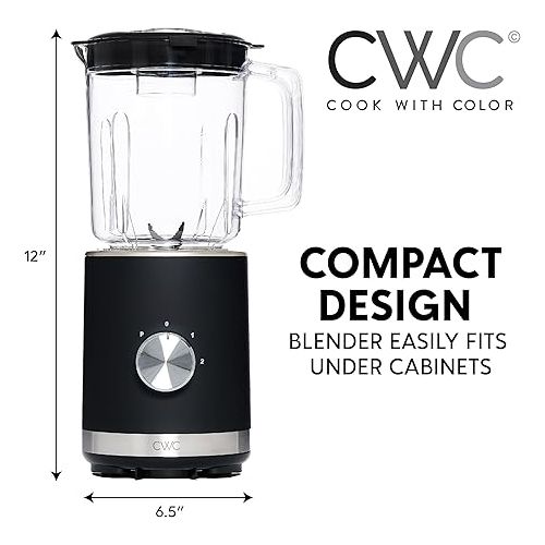  COOK WITH COLOR 300 Watt Blender: Powerful 2-Speed Control with Pulse, 4-Tip Stainless Steel Blades, 25oz (750ml) Jar, and Skid-Resistant Feet, Black