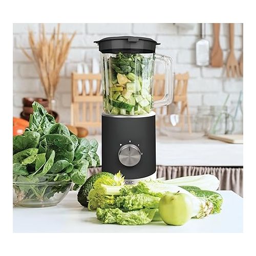  COOK WITH COLOR 300 Watt Blender: Powerful 2-Speed Control with Pulse, 4-Tip Stainless Steel Blades, 25oz (750ml) Jar, and Skid-Resistant Feet, Black