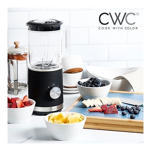  COOK WITH COLOR 300 Watt Blender: Powerful 2-Speed Control with Pulse, 4-Tip Stainless Steel Blades, 25oz (750ml) Jar, and Skid-Resistant Feet, Black