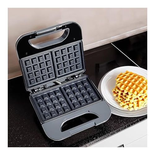  COOK WITH COLOR Waffle Maker - 750-Watt, Non-Stick Plates, Easy-to-Clean, Cool Touch Housing and Skid Resistant Feet, Grey