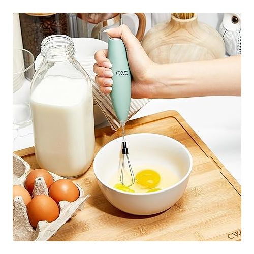  COOK WITH COLOR Ultra-High-Speed Egg Beater with Double Whisk and Detachable Milk frother - Includes Convenient Stand, Sage