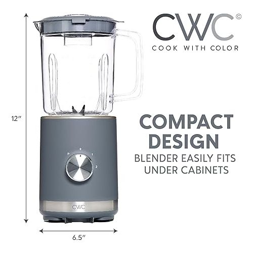  COOK WITH COLOR 300 Watt Blender: Powerful 2-Speed Control with Pulse, 4-Tip Stainless Steel Blades, 25oz (750ml) Jar, and Skid-Resistant Feet, Grey