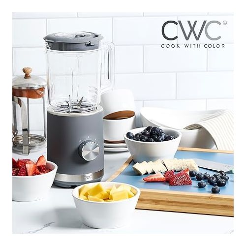  COOK WITH COLOR 300 Watt Blender: Powerful 2-Speed Control with Pulse, 4-Tip Stainless Steel Blades, 25oz (750ml) Jar, and Skid-Resistant Feet, Grey