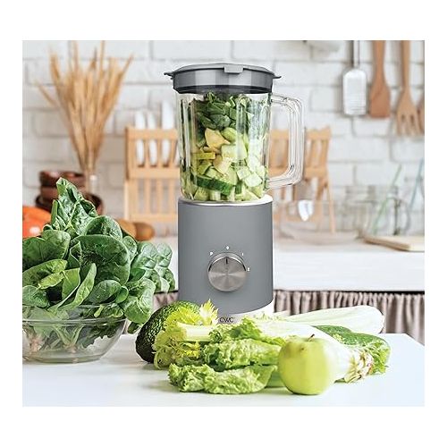  COOK WITH COLOR 300 Watt Blender: Powerful 2-Speed Control with Pulse, 4-Tip Stainless Steel Blades, 25oz (750ml) Jar, and Skid-Resistant Feet, Grey