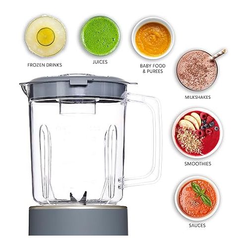  COOK WITH COLOR 300 Watt Blender: Powerful 2-Speed Control with Pulse, 4-Tip Stainless Steel Blades, 25oz (750ml) Jar, and Skid-Resistant Feet, Grey