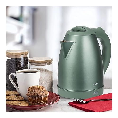  COOK WITH COLOR Electric Kettle - 1100W, 1.7L, Fast Boil, Auto Shut-Off, Swivel Base, Stainless Steel, Sage