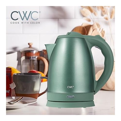  COOK WITH COLOR Electric Kettle - 1100W, 1.7L, Fast Boil, Auto Shut-Off, Swivel Base, Stainless Steel, Sage