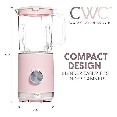  COOK WITH COLOR 300 Watt Blender: Powerful 2-Speed Control with Pulse, 4-Tip Stainless Steel Blades, 25oz (750ml) Jar, and Skid-Resistant Feet, Pink