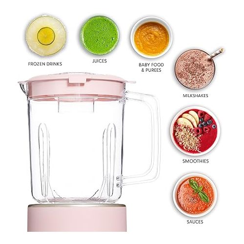  COOK WITH COLOR 300 Watt Blender: Powerful 2-Speed Control with Pulse, 4-Tip Stainless Steel Blades, 25oz (750ml) Jar, and Skid-Resistant Feet, Pink