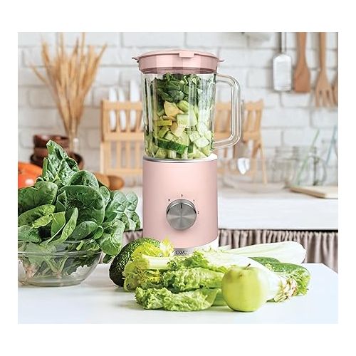  COOK WITH COLOR 300 Watt Blender: Powerful 2-Speed Control with Pulse, 4-Tip Stainless Steel Blades, 25oz (750ml) Jar, and Skid-Resistant Feet, Pink