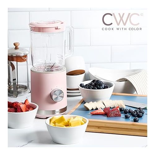  COOK WITH COLOR 300 Watt Blender: Powerful 2-Speed Control with Pulse, 4-Tip Stainless Steel Blades, 25oz (750ml) Jar, and Skid-Resistant Feet, Pink