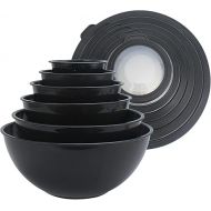COOK WITH COLOR Mixing Bowls with TPR Lids - 12 Piece Plastic Nesting Bowls Set includes 6 Prep Bowls and 6 Lids, Microwave Safe (Speckled Black)