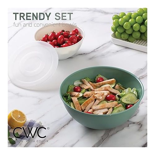  COOK WITH COLOR Mixing Bowls with Lids - 12 Piece Plastic Nesting Bowls Set includes 6 Prep Bowls and 6 Lids, Microwave Safe Mixing Bowl Set (Sage)