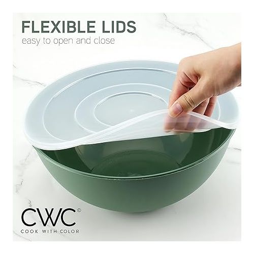  COOK WITH COLOR Mixing Bowls with Lids - 12 Piece Plastic Nesting Bowls Set includes 6 Prep Bowls and 6 Lids, Microwave Safe Mixing Bowl Set (Sage)