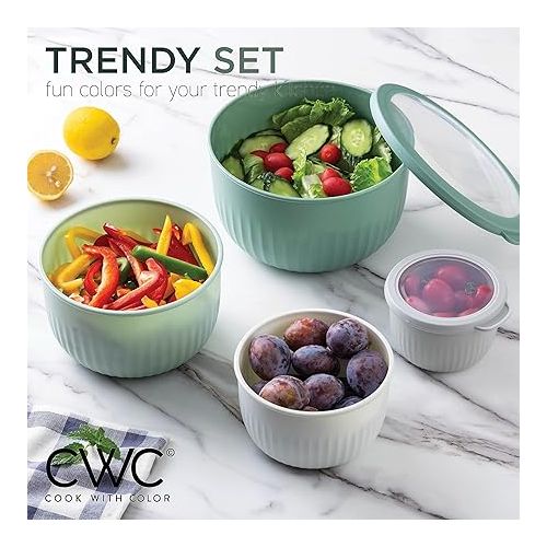  COOK WITH COLOR Prep Bowls with Lids- Deep Mixing Bowls Nesting Plastic Small Mixing Bowl Set with Lids (Sage)