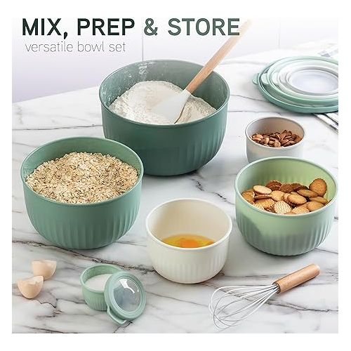  COOK WITH COLOR Prep Bowls with Lids- Deep Mixing Bowls Nesting Plastic Small Mixing Bowl Set with Lids (Sage)