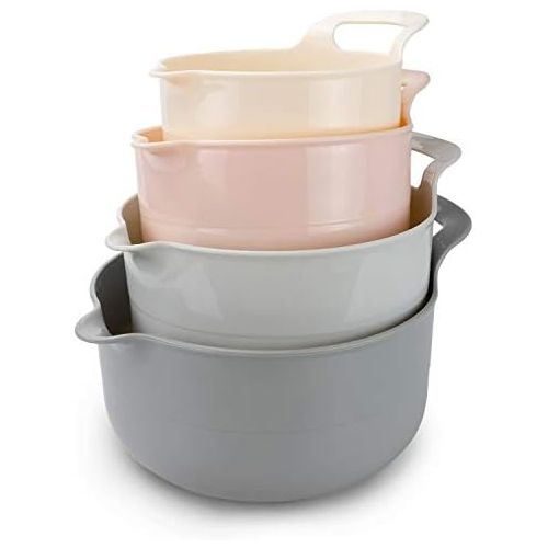  COOK with COLOR Mixing Bowls - 4 Piece Nesting Plastic Mixing Bowl Set with Pour Spouts and Handles (Ombre Pink)