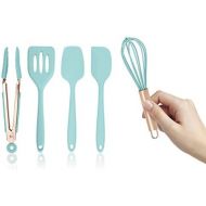 Cook With Color Set of Five Aqua and Rose Gold Silicone MINI Kitchen Utensil Set