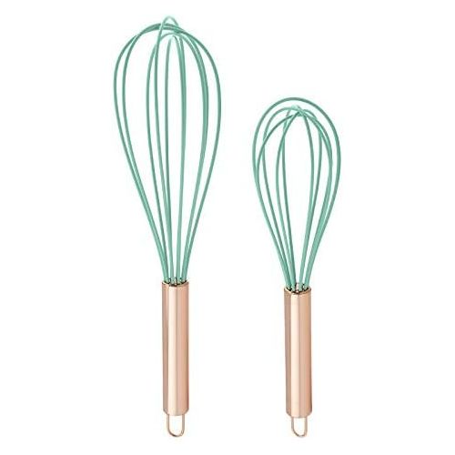  COOK WITH COLOR Silicone Whisks for Cooking, Stainless Steel Wire Whisk Set of Two - 10” and 12”, Heat Resistant Kitchen Whisks, Balloon Whisk for Nonstick Cookware - Rose Gold and