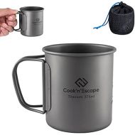 COOKNESCAPE 375ml Titanium Camping Coffee Mug, Lightweight Backpacking Titanium Cup with Foldable Handle for Outdoor Camping Hiking Picnic Open Fire Cooking