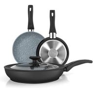 Besuchen Sie den COOKSMARK-Store COOKSMARK 3-teilig 20 26 28 cm Granit Beschichtet Induktion Pfannenset Bratpfannen