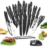 [아마존베스트]Kitchen Knife Set, 18 Pieces Kitchen Knife with Knife Block, Stainless Steel Kitchen Knife with Knife Sharpener, Chefs Knife, Steak Knife, Poultry Shears, Coolcook Kitchen Knife, D