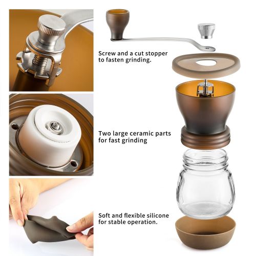  COOLIFE Kaffeemuehle, Coolife Mini Muehle Profi Kurbelgrinder mit rebabas-Keramik fuer Kaffee Espresso