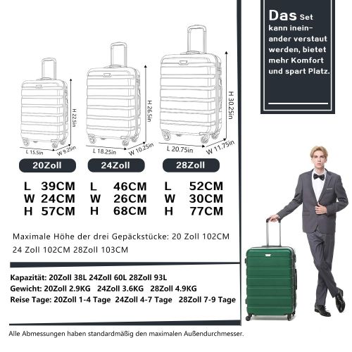  [아마존 핫딜]  [아마존핫딜]COOLIFE Hartschalen-Koffer Trolley Rollkoffer Reisekoffer mit TSA-Schloss und 4 Rollen (Himmel blau, Handgepack)