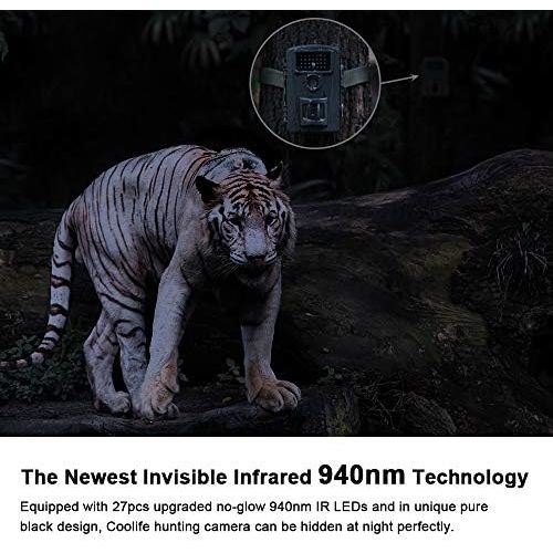  [아마존베스트]COOLIFE 16MP 1080P HD Wildlife Camera IP66 Waterproof Hunting Camera 940nm IR LEDs Night Vision, Motion Sensor 0.2 s Fast Trigger Speed Night Vision Wildlife Camera with 32G Memory