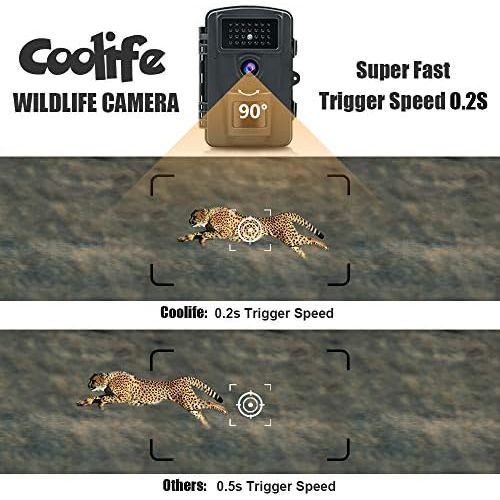  [아마존베스트]COOLIFE 16MP 1080P HD Wildlife Camera IP66 Waterproof Hunting Camera 940nm IR LEDs Night Vision, Motion Sensor 0.2 s Fast Trigger Speed Night Vision Wildlife Camera with 32G Memory