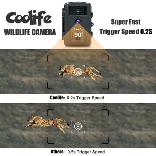  [아마존베스트]COOLIFE 16MP 1080P HD Wildlife Camera IP66 Waterproof Hunting Camera 940nm IR LEDs Night Vision, Motion Sensor 0.2 s Fast Trigger Speed Night Vision Wildlife Camera with 32G Memory